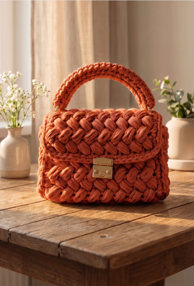 Bolsa de Mão Floral em Crochê