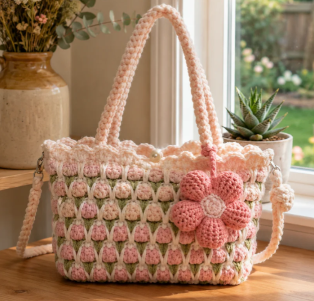 Bolsa Tote Floral em Crochê