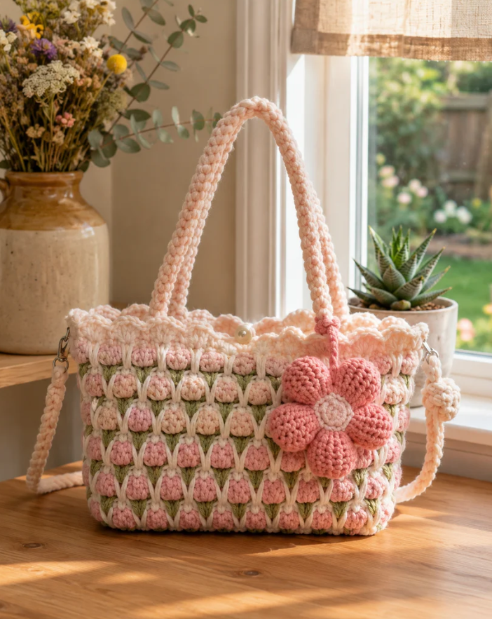 Bolsa Tote Floral 40 × 40 em Crochê — foto 2