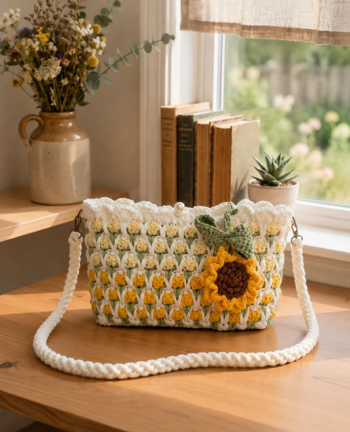 Bolsa Tote Floral 40 × 40 em Crochê — foto 3